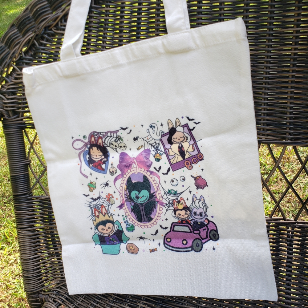 White Tote Bag with Halloween Cartoon Print